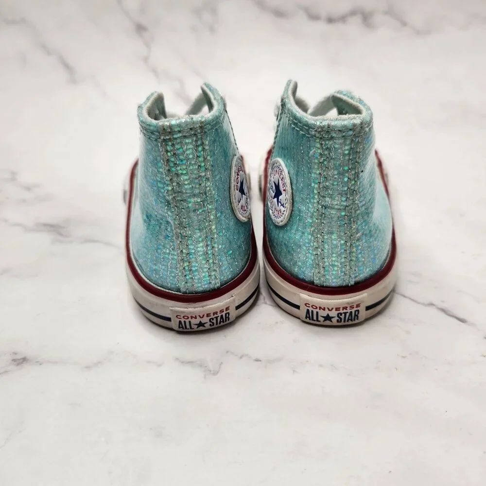 Converse Chuck Taylor All Star Sparkle Sneakers Teal High Tops Shoes Girls 5